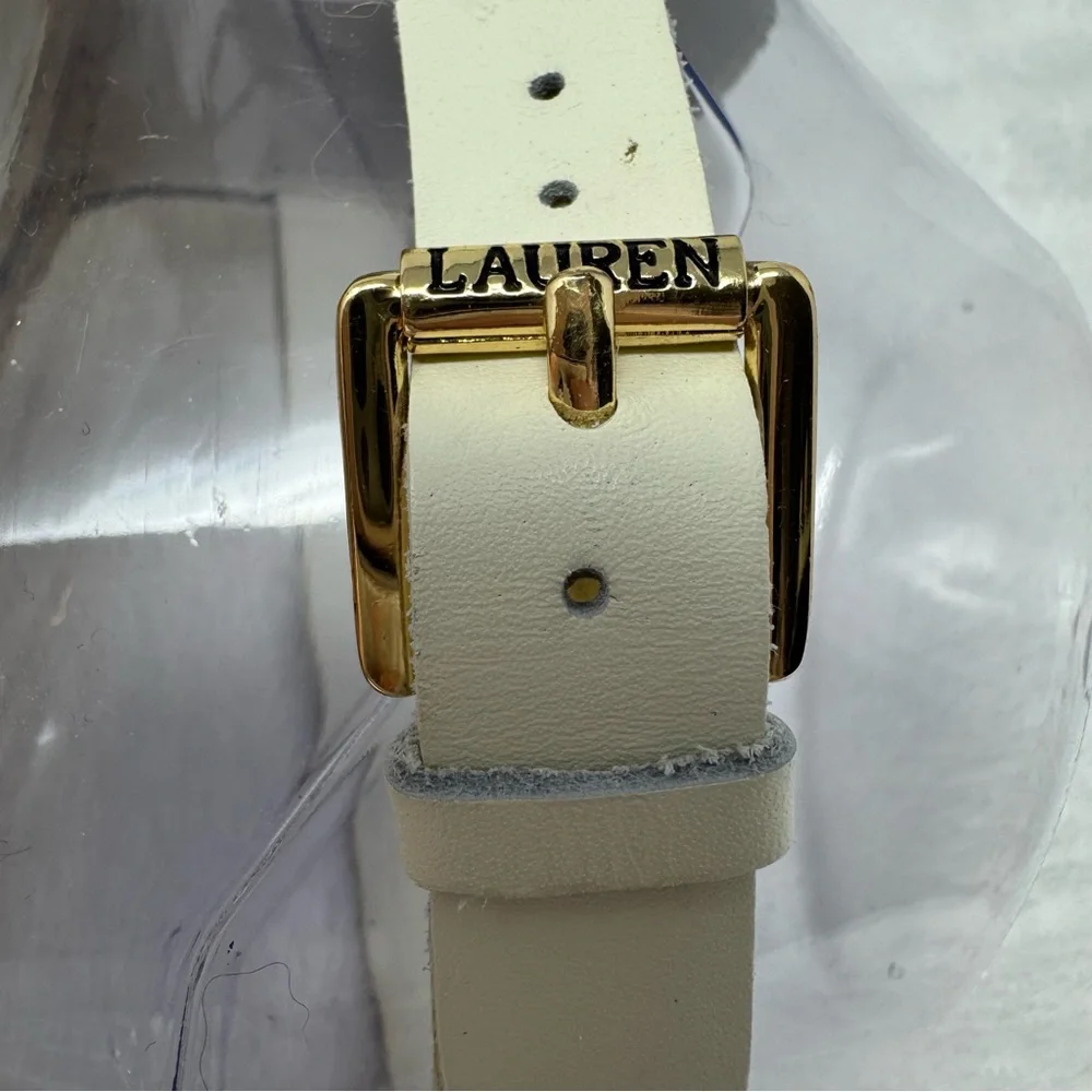 Lauren Ralph‎ Lauren White Leather Bena Wedge Espadrilles Size 7.5 Gold-tone